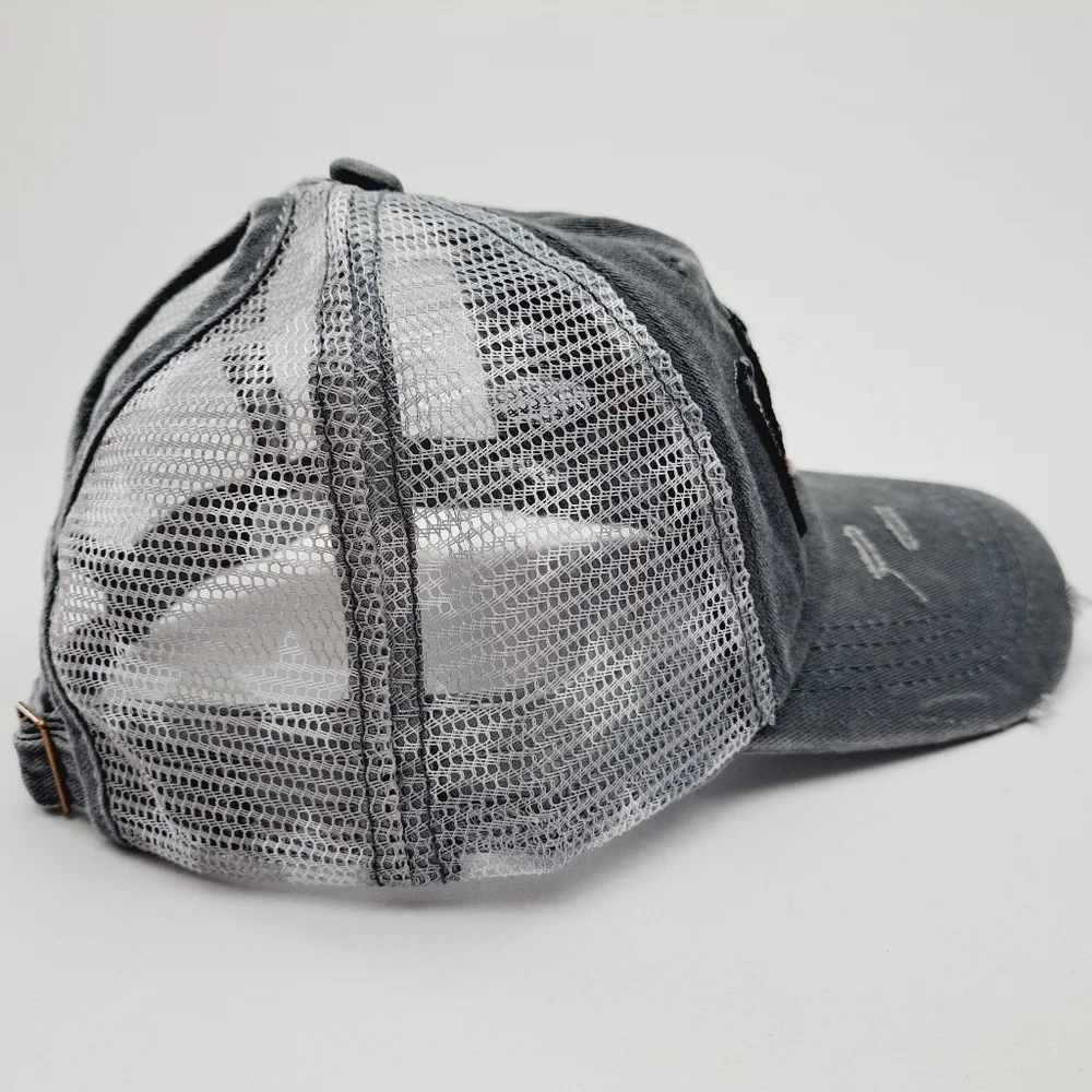 Patriotic USA Embroidered Patch Ponytail Hat Cap Mesh Net Stars Gray Rel…